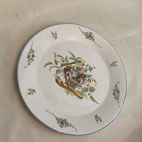 France Other - SP France Porcelain Bird In Flower Basket Foterie a la Chapelle des Gots Plate